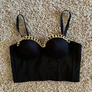Black Sexy Corset Bustier with Gold Chain Detail New Small